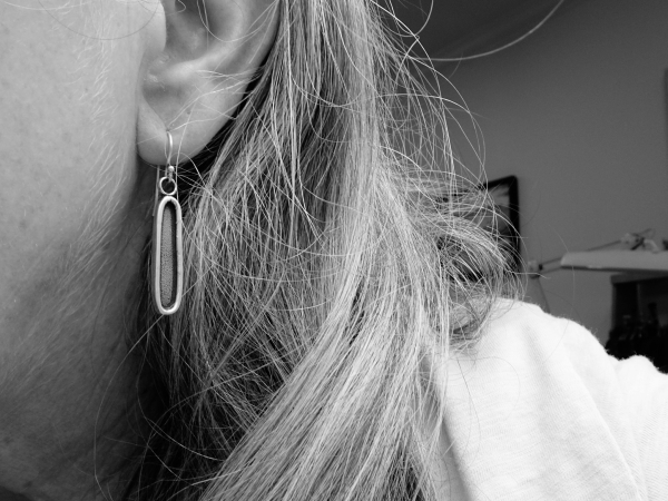 ES-157 Textured Long Oval Sterling Silver Earrings