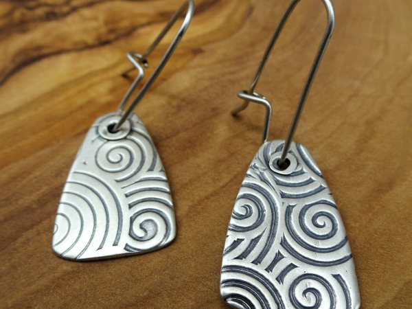 ES-170 Textured Sterling Silver Shield Earrings