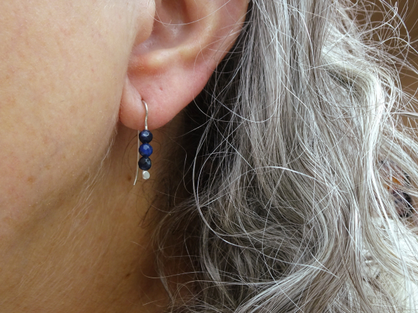 ES-177 Tiny Sodalite and Sterling Silver Drop Earrings