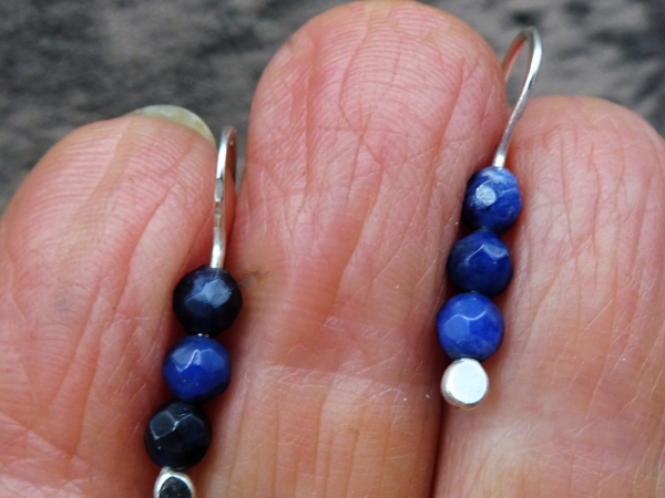 ES-177 Tiny Sodalite and Sterling Silver Drop Earrings