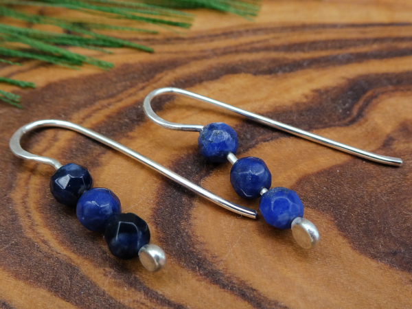 ES-177 Tiny Sodalite and Sterling Silver Drop Earrings