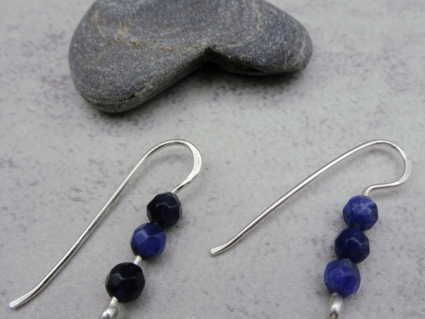 ES-177 Tiny Sodalite and Sterling Silver Drop Earrings
