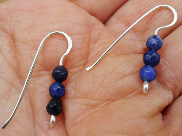 ES-177 Tiny Sodalite and Sterling Silver Drop Earrings