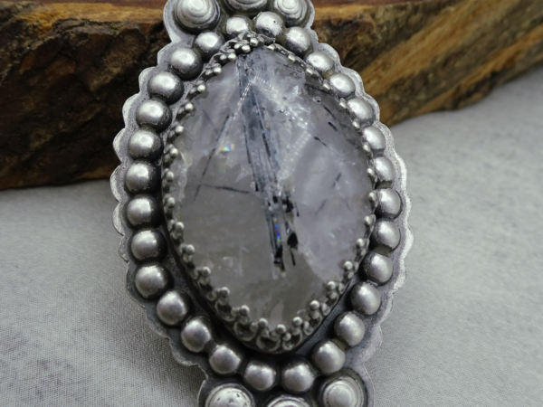 NS-138 Tourmilated Quartz and  Sterling Silver Pendant Necklace