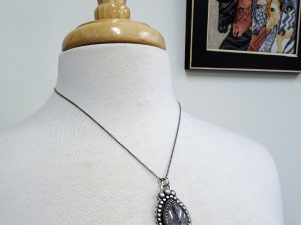 NS-138 Tourmilated Quartz and  Sterling Silver Pendant Necklace