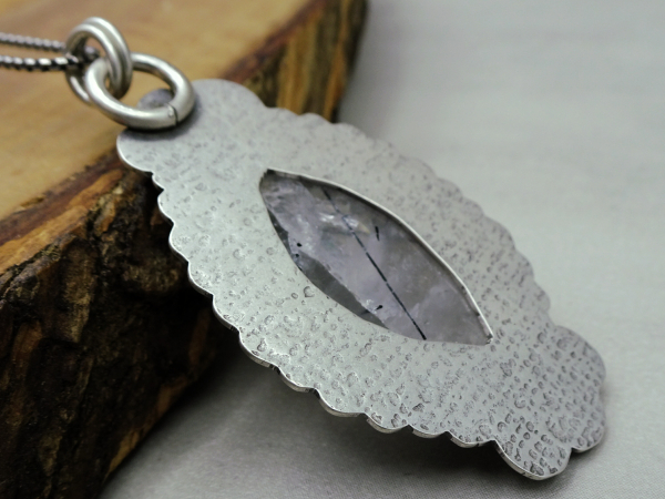 NS-138 Tourmilated Quartz and  Sterling Silver Pendant Necklace