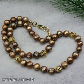 NG-4 Hand Knotted Gold Freshwater Pearl Necklace