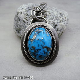 NS-140 Ithaca Peak - Large Oval Turquoise and Sterling Silver Pendant