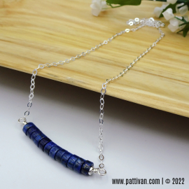 NS-62 Sterling Silver and Lapis Lazuli Heishi Gemstone Bar Necklace