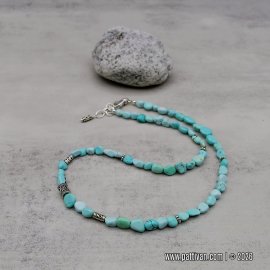 NS-147 Lone Blue Mountain Turquoise and Sterling Silver Necklace