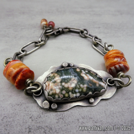 BS-59 Ocean Jasper, Spiny Oyster and Sterling Silver Bracelet BS-59 Ocean Jasper, Spiny Oyster and Sterling Silver Bracelet