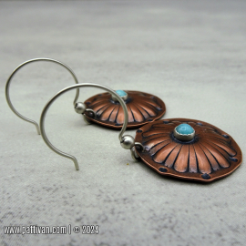 EC-3 Puffed Copper Flower Earrings with Amazonite