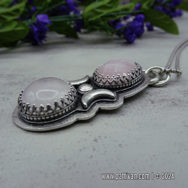 NS-113 Rose Quartz and Sterling Silver Double Gemstone Pendant