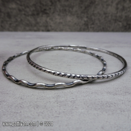 Set of 2 Textured Sterling Silver Bangles - (Large Size Bangles)