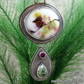 NS-135 - Art Glass, Peridot, and Rhodolite Garnet Sterling Silver Pendant