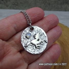 NS-73 Sterling Silver Horse Pendant with Rainbow Moonstone