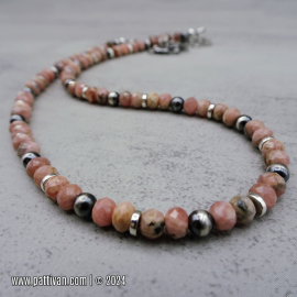 NS-125 Rhodochrosite and Sterling Silver Necklace and Pendant