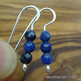 ES-177 Tiny Sodalite and Sterling Silver Drop Earrings