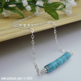 NS-59 Sterling Silver and Turquoise Heishi Gemstone Bar Necklace