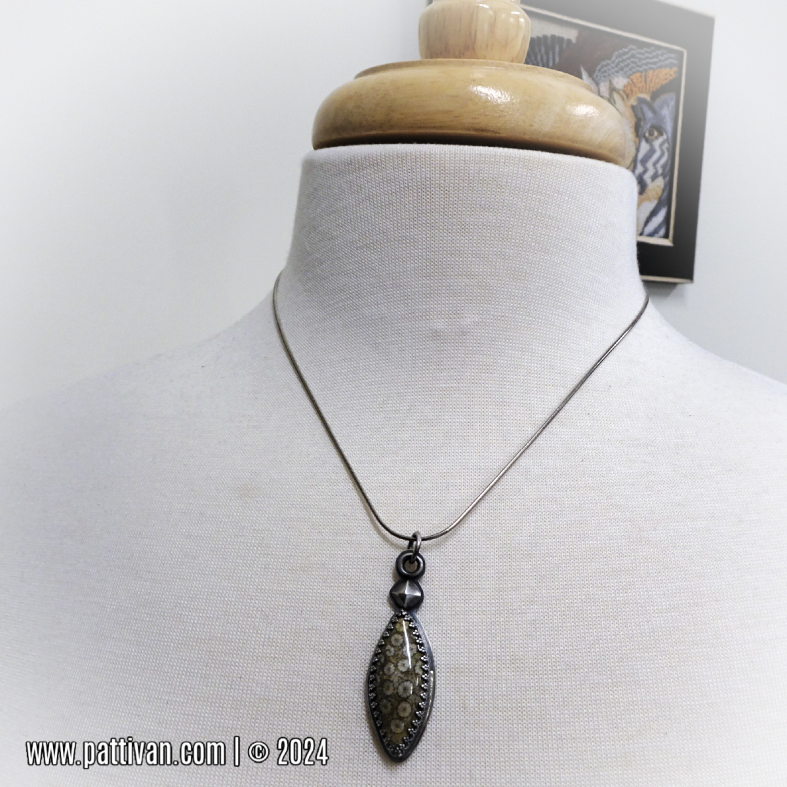 NS-115 Fossilized Coral and Sterling Silver Necklace