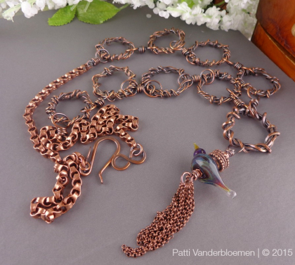 Wired Copper Necklace with Artisan Lampwork Bluebird
