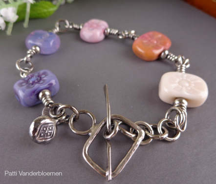 Artisan Lampwork and Hand Forged Sterling Silver Toggle Bracelet