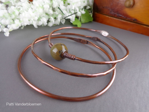 Copper Bangles Set with Artisan Ceramic Accent