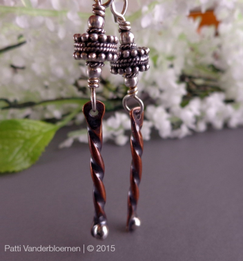 Twisted Copper and Sterling Bali Bead Earrings