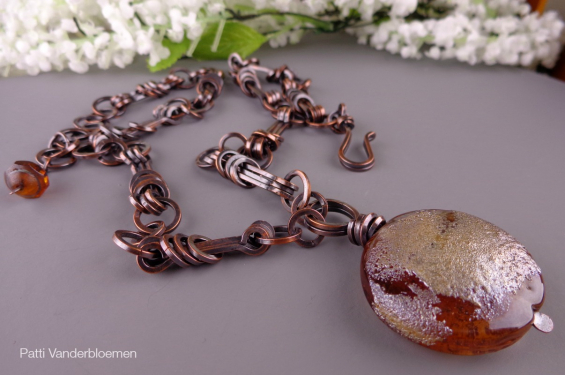 Artisan Lampwork Bead and Handmade Copper Chain