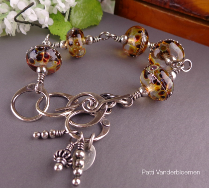 Artisan Lampwork and Sterling Silver Adjustable Bracelet