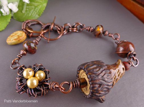 Adjustable Copper Bracelet with Artisan Ceramics