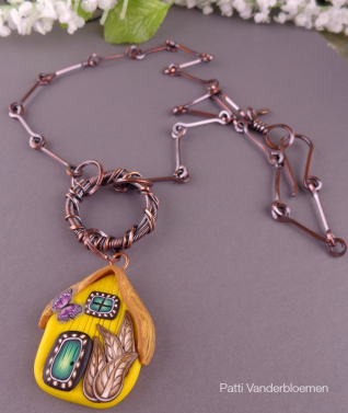 Handmade Copper Chain and Bail, Polymer Clay Focal