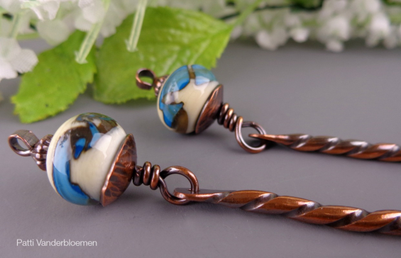 Artisan Lampwork and Twisted Copper Earrings