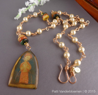 Freshwater Pearls, Burmese Jade, Artisan Resin Pendant, and Jeweler's Brass