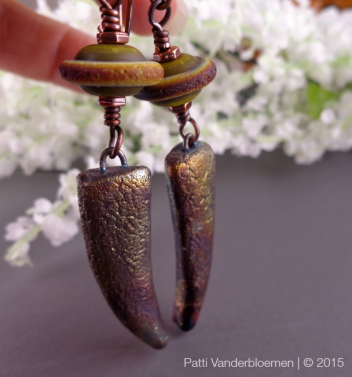 Copper, Artisan Lampwork, and Artisan Raku Ceramic Earrings