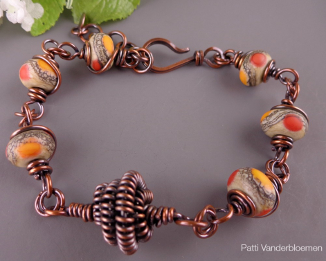 Copper Bracelet with Artisan Lampwork