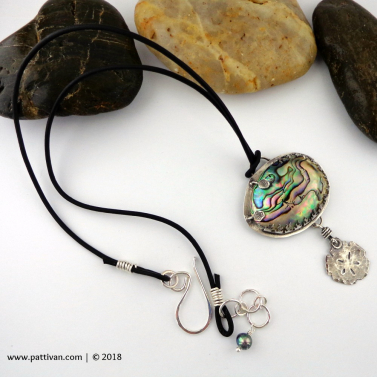 Abalone, Sterling, Pearl, and Leather Necklace