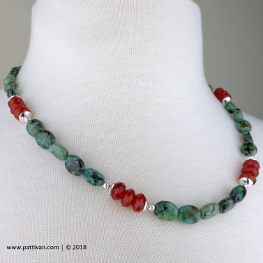 African Turquoise and Carnelian Necklace