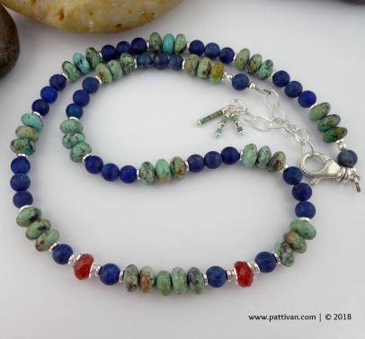 African Turquoise-Lapis Lazuli-and Carnelian Necklace