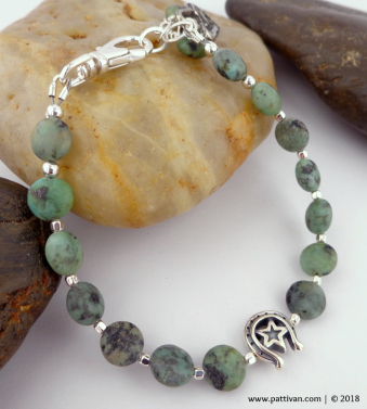 African Turquoise and Sterling Horseshoe Bead Bracelet