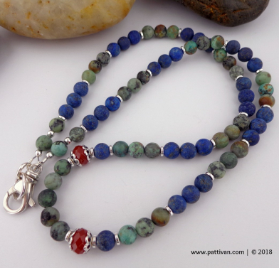 Matte African Turquoise with Lapis Lazuli and Carnelian Necklace