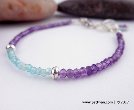 Amethyst Apatite and Sterling Silver Adjustable Bracelet