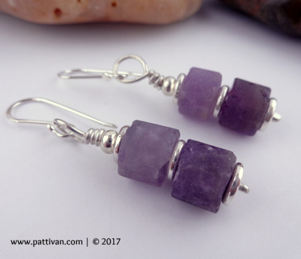 Rough Cut Matte Amethyst and Sterling Earrings