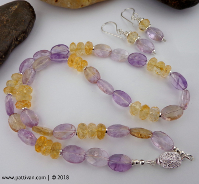 Ametrine and Citrine Necklace and Earrings