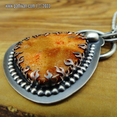 Apple Coral and Mixed Metal Pendant Necklace