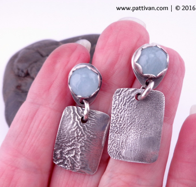 Aquamarine and Reticulated Silver Post Earrings
