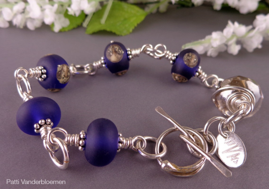 Artisan Deep Purple Glass Beads and Sterling Bracelet