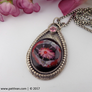 Artisan Glass and Pink Topaz Sterling Silver Necklace