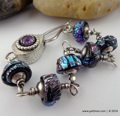Dichroic Artisan Beads and Sterling Silver Box Clasp with Amethyst