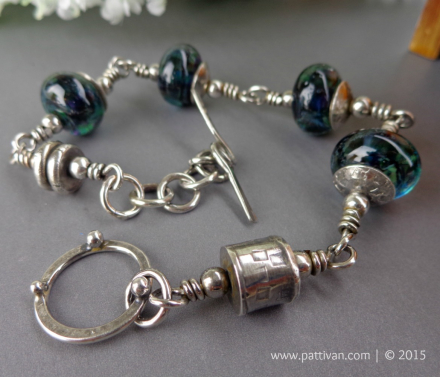 Artisan Glass Beads and Handmade Sterling Silver Bracelet